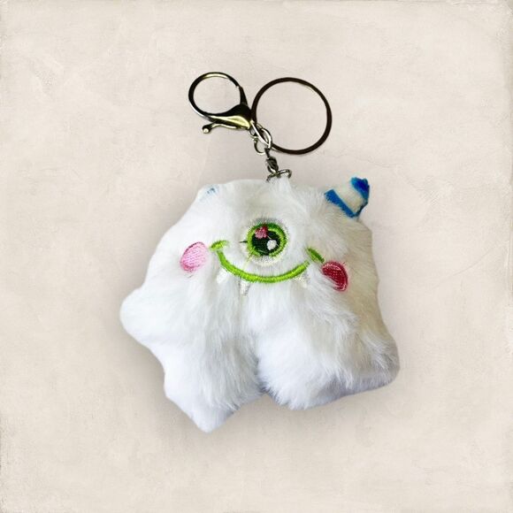 unbranded Accessories - 🟢White Fluffy Stuffed One Eye Monster Key Chain Bag Charm Accessory